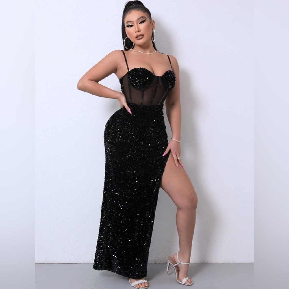 Glamorous Black Strapless Sequin Dress